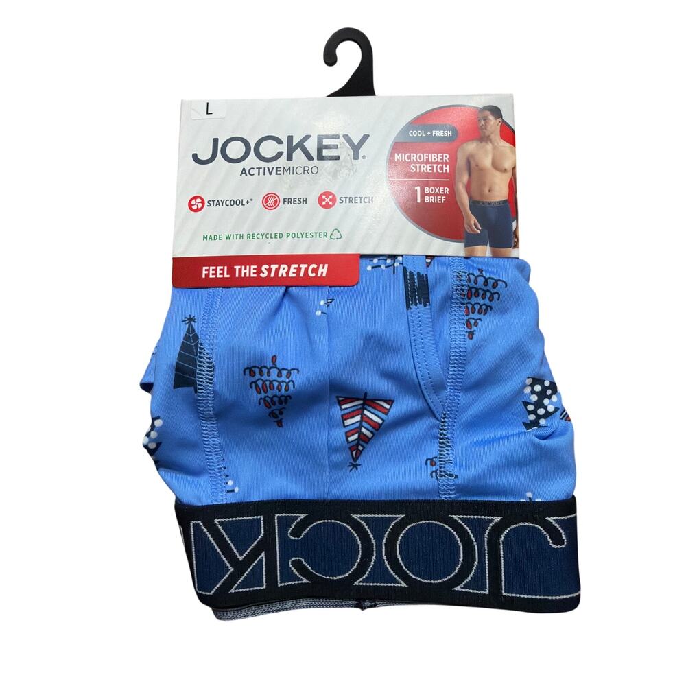 Jockey Men's Active Microfiber Stretch Boxer Briefs Christmas Trees Size Large L